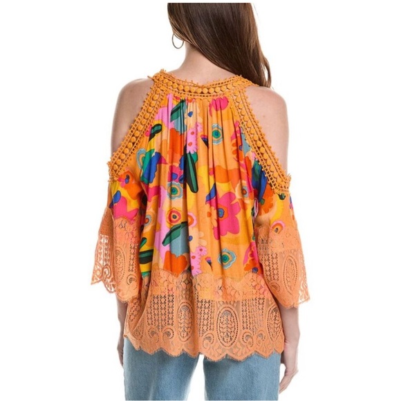 Rain Floral Cold Shoulder Top - Orange - Picture 2 of 14